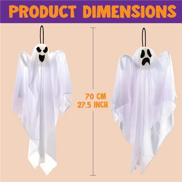 3 Pack Halloween Party Decoration 27.5" Hanging Ghosts, Cute Flying Ghost - Picture 3 of 8